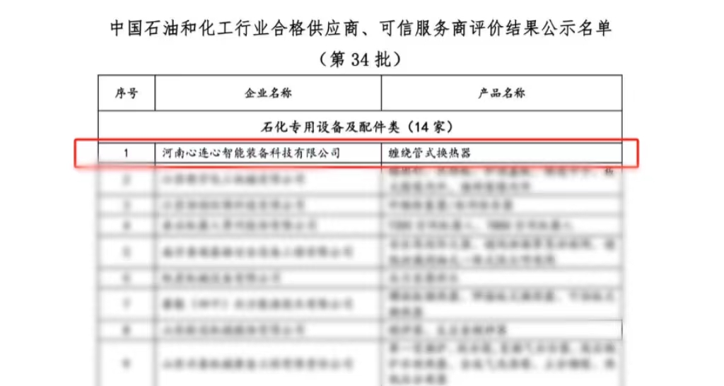 喜報！心連心智能裝備公司獲評中國石油和化工行業(yè)合格供應商、可信服務商